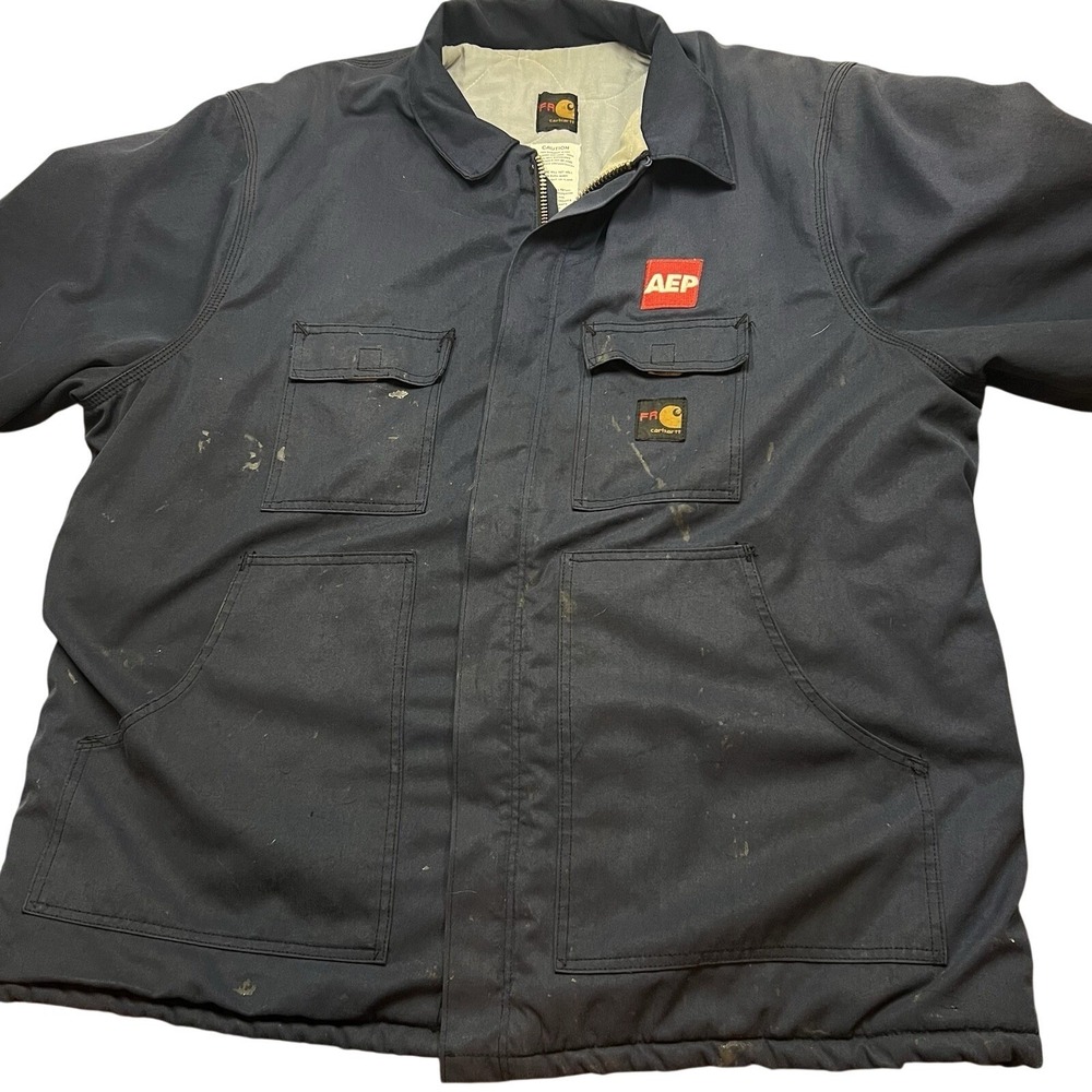 Carhartt FR Flame Resistant Men's 2XL Canvas Blue Work Coat Jacket Quilted Lined - Picture 3 of 16